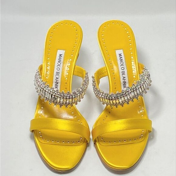 Manolo Blahnik Sako 70mm Silk Embellished Sandals size 37 - Picture 3 of 11